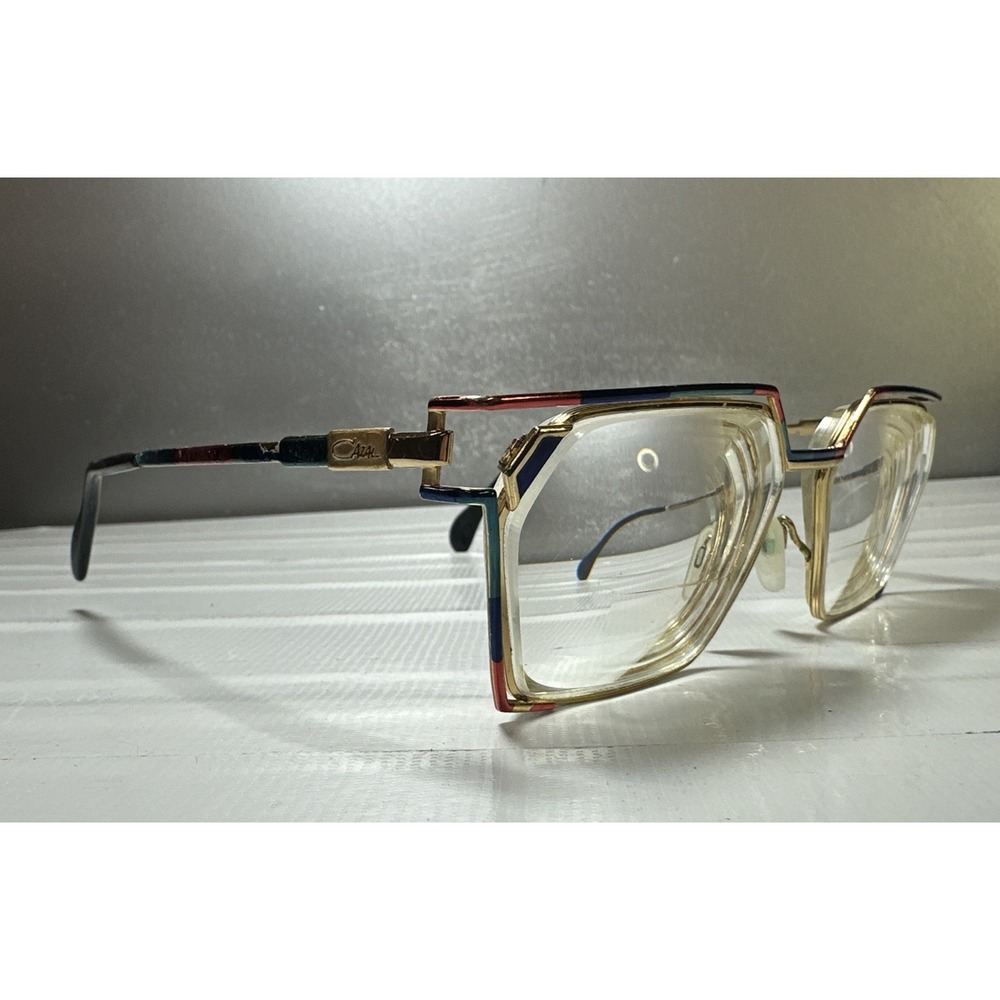 90s Cazal VTG Frames Only- Mod. 250- Col. 411 -Gold/Blue/Red Geometric 56/16-135